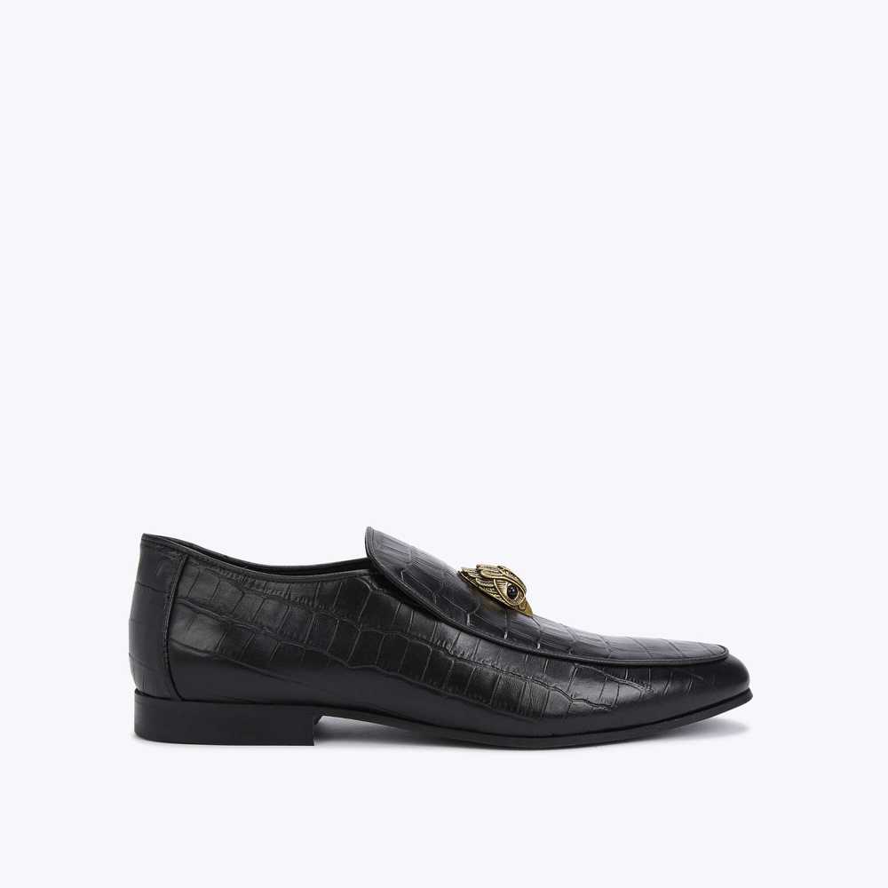 Black Kurt Geiger Hugh Eagle Croc Men's Loafers | UAE-87469329