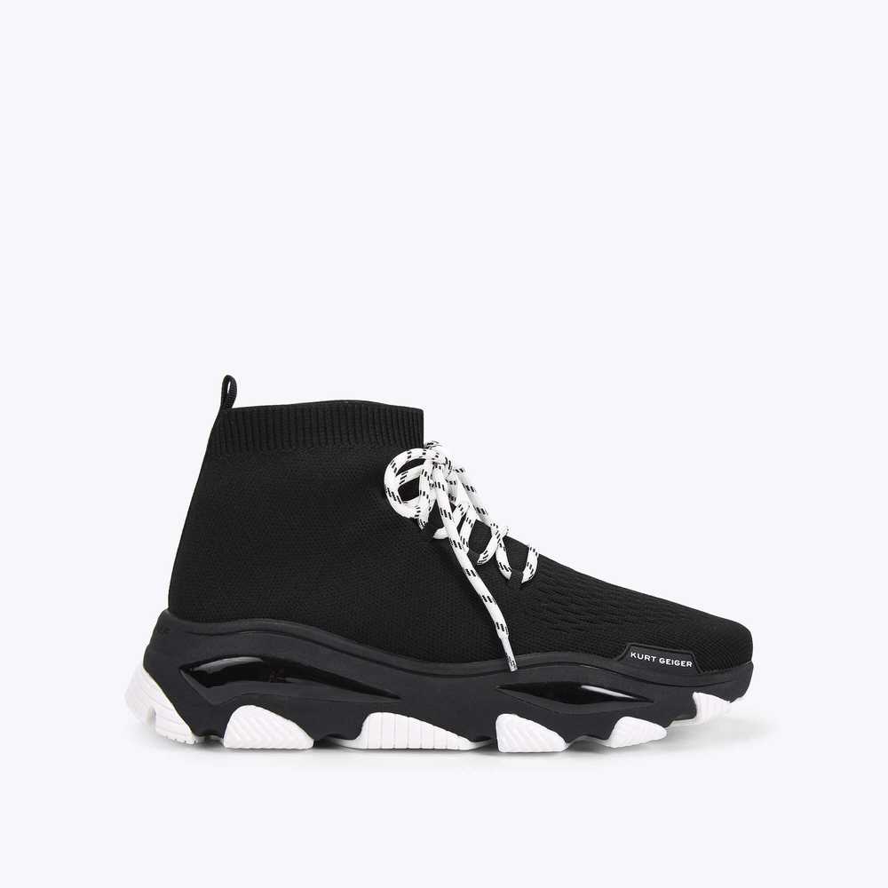 Black / White Kurt Geiger Lettie Knit Lace Men's Sneakers | UAE-07158439